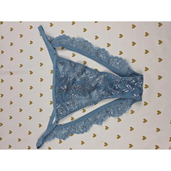 Victorias Secret Blue Lace Cheeky Open Panties Very Sexy String Bikini Large - Picture 1 of 5